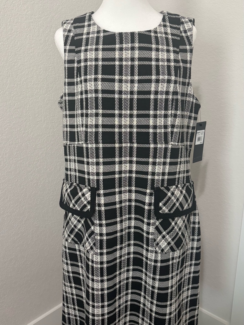 Andrew Marc Black and Ivory Plaid Shift Dress